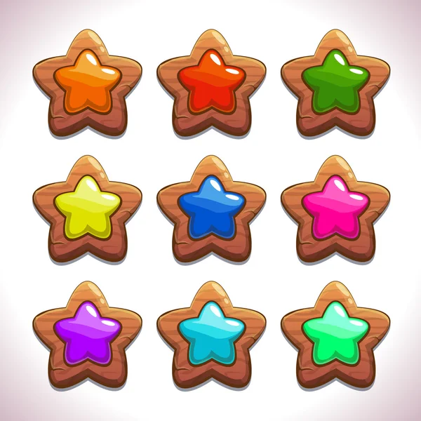 Estrellas de madera de dibujos animados — Vector de stock