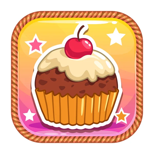 Ícone App com bonito doce cupcake desenhos animados — Vetor de Stock