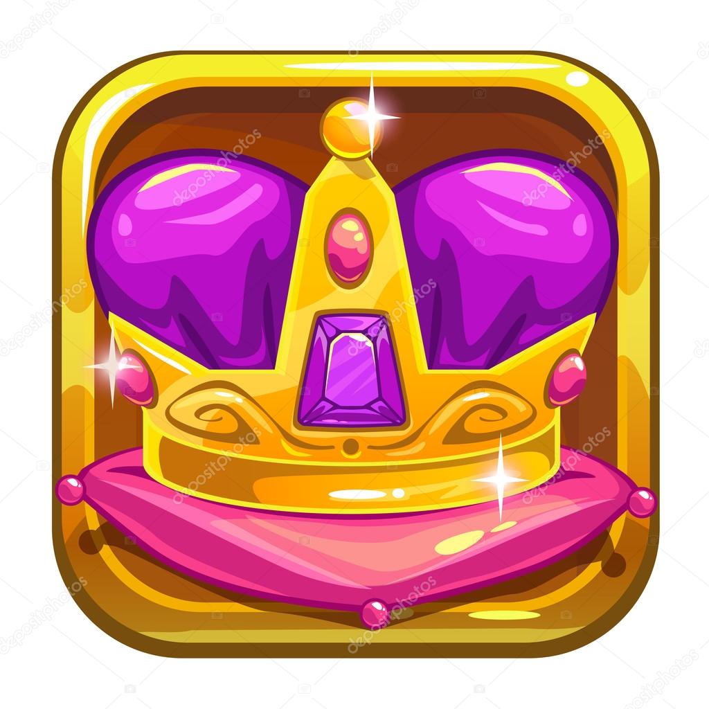 Vector app icon template with royal golden kings crown, application store asset, cool vector game asset isolated on white background, game logo design element