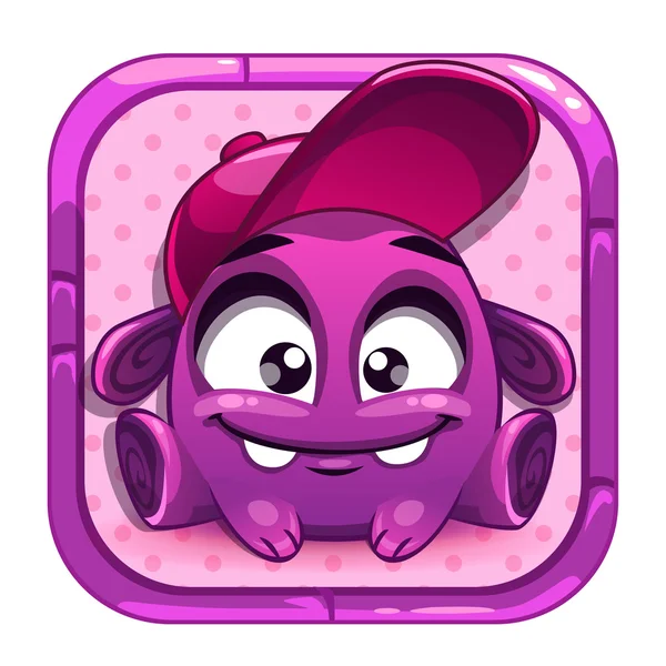 かわいい紫色のエイリアンキャラクターを持つベクトルアプリのアイコン — ストックベクタ