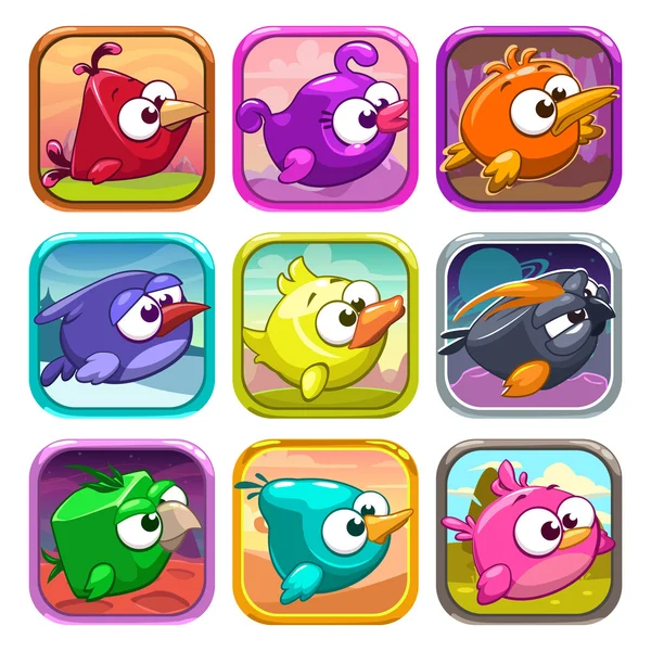 Grappige cartoon vogels app icons — Stockvector
