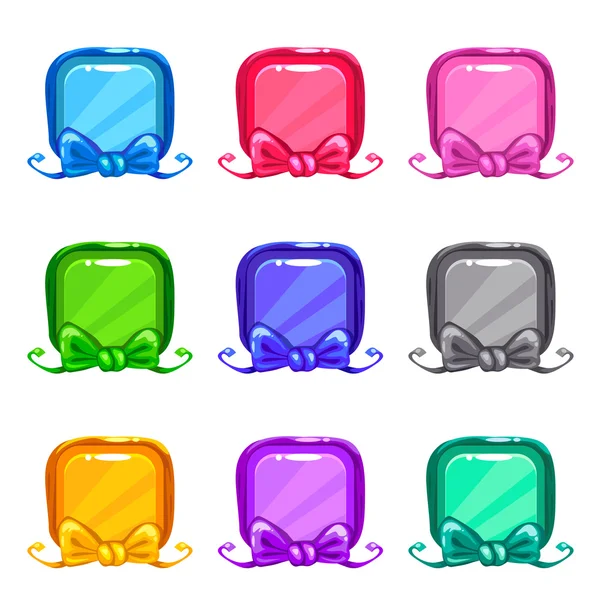 Cute colorful cartoon square buttons set — Stock Vector