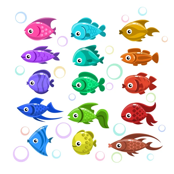 Funny colorful fishes — Stock Vector