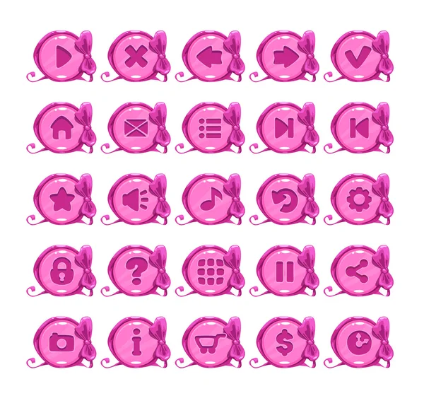 Ροζ χαριτωμένο κινούμενα στρογγυλό σετ κουμπιά. — Διανυσματικό Αρχείο