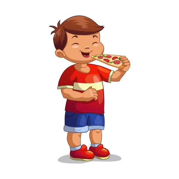 Rapaz com pizza — Vetor de Stock