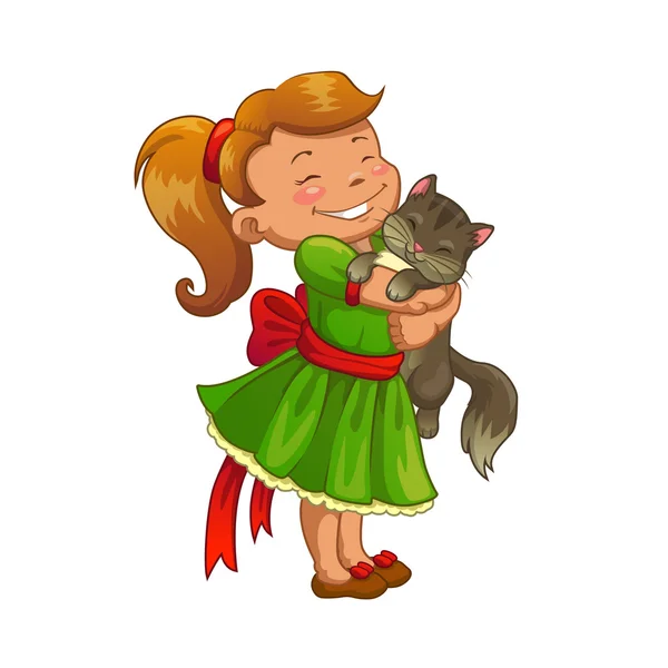 Chica con gato — Vector de stock