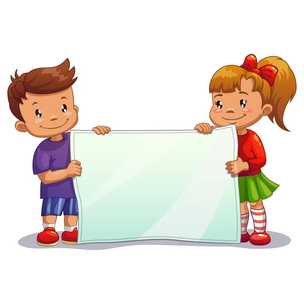 Menino e menina com papel — Vetor de Stock