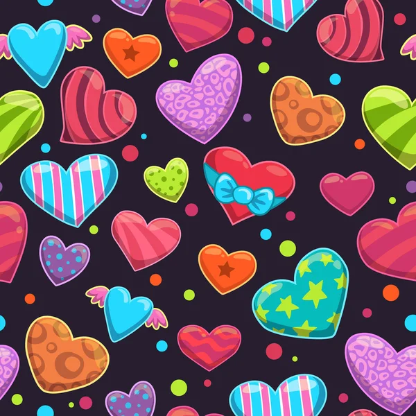 Seamless pattern with cute cartoon bright hearts — Stock Vector