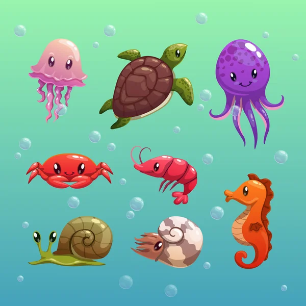 Desenhos animados animais marinhos — Vetor de Stock