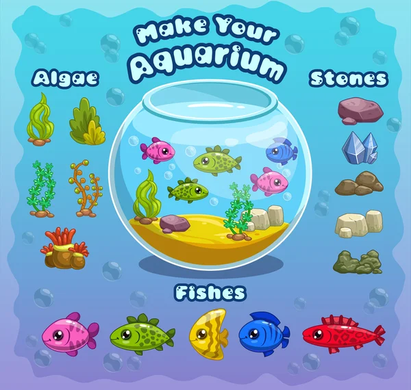 Fische und Dekorationen für Aquarien — Stockvektor