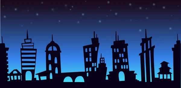 Noche ciudad paisaje — Vector de stock