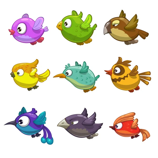 Divertidos pájaros de dibujos animados — Vector de stock