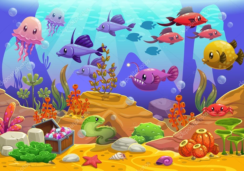 Underwater cartoon | Cartoon Underwater world — Stock Vector © lilu330