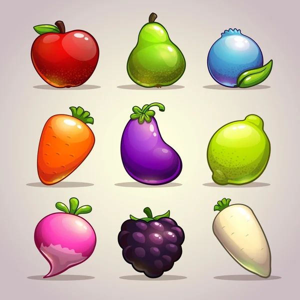 Fruits, berries and vegetables — Stock Vector