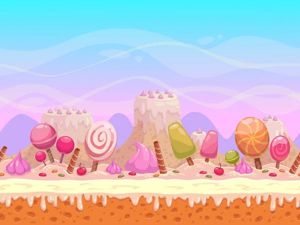 Paisagem vetorial sem costura de Candyland — Vetor de Stock