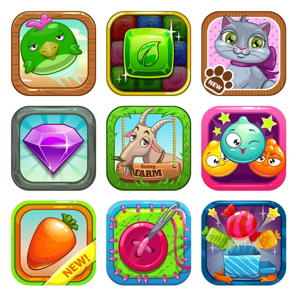 Set of app store game icons — Stock Vector