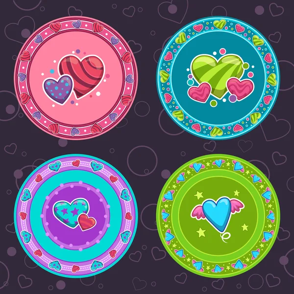 Patrones circulares con corazones de dibujos animados — Vector de stock