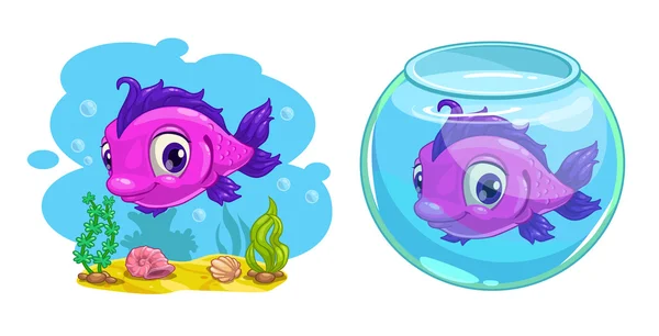 Lindo pez rosa de dibujos animados — Vector de stock