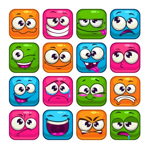 Funny colorful square faces set — Stock Vector