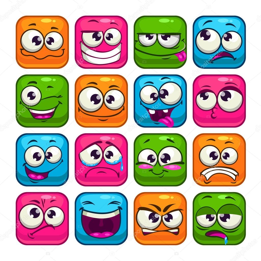 Funny colorful square faces set