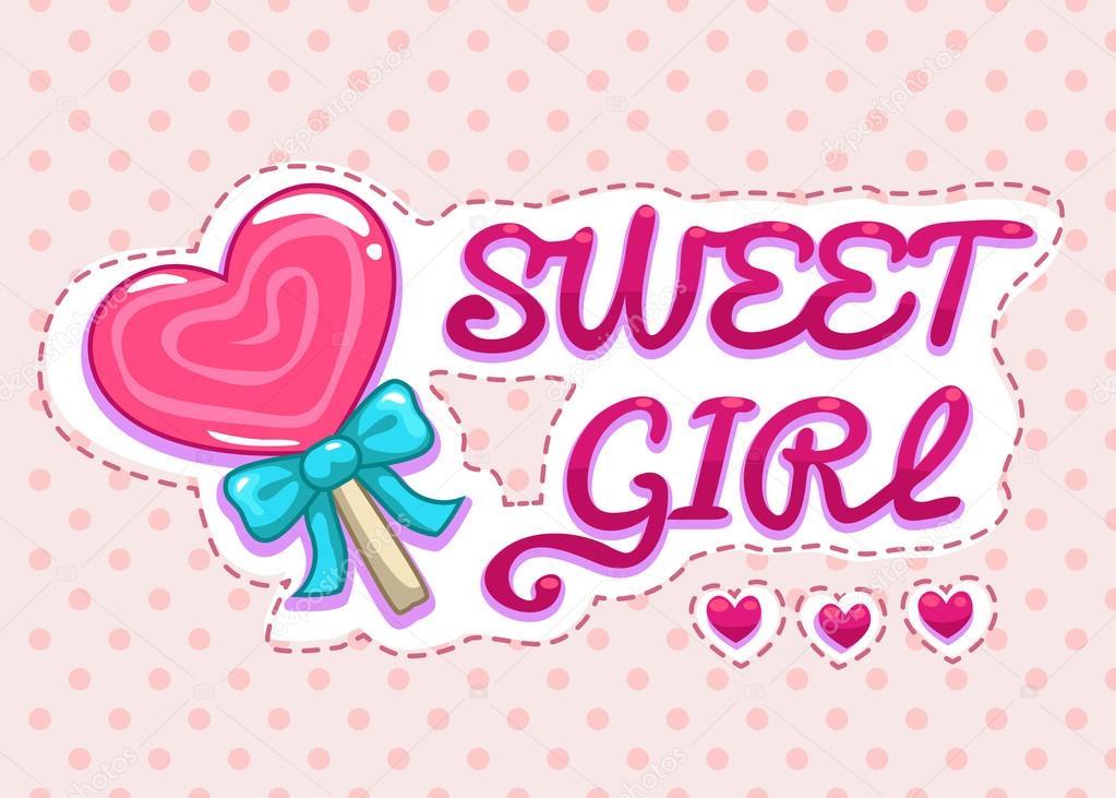 Sweet girl illustration, cute girlish  vector template for t-shirts print