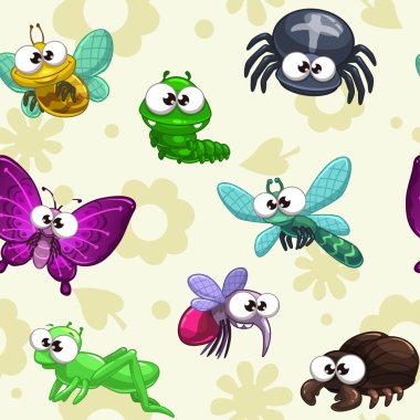 Seamless pattern with funny cartoon insects clipart