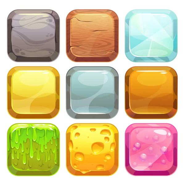 Cartoon square buttons set, app icons — Stock Vector