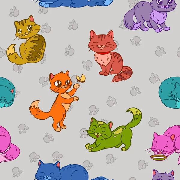 Motif sans couture avec des chats mignons — Image vectorielle