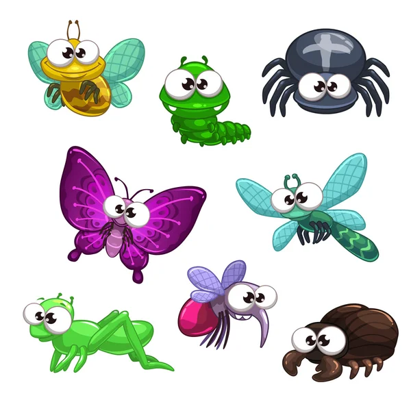 Funny cartoon vector insects set — Stock Vector