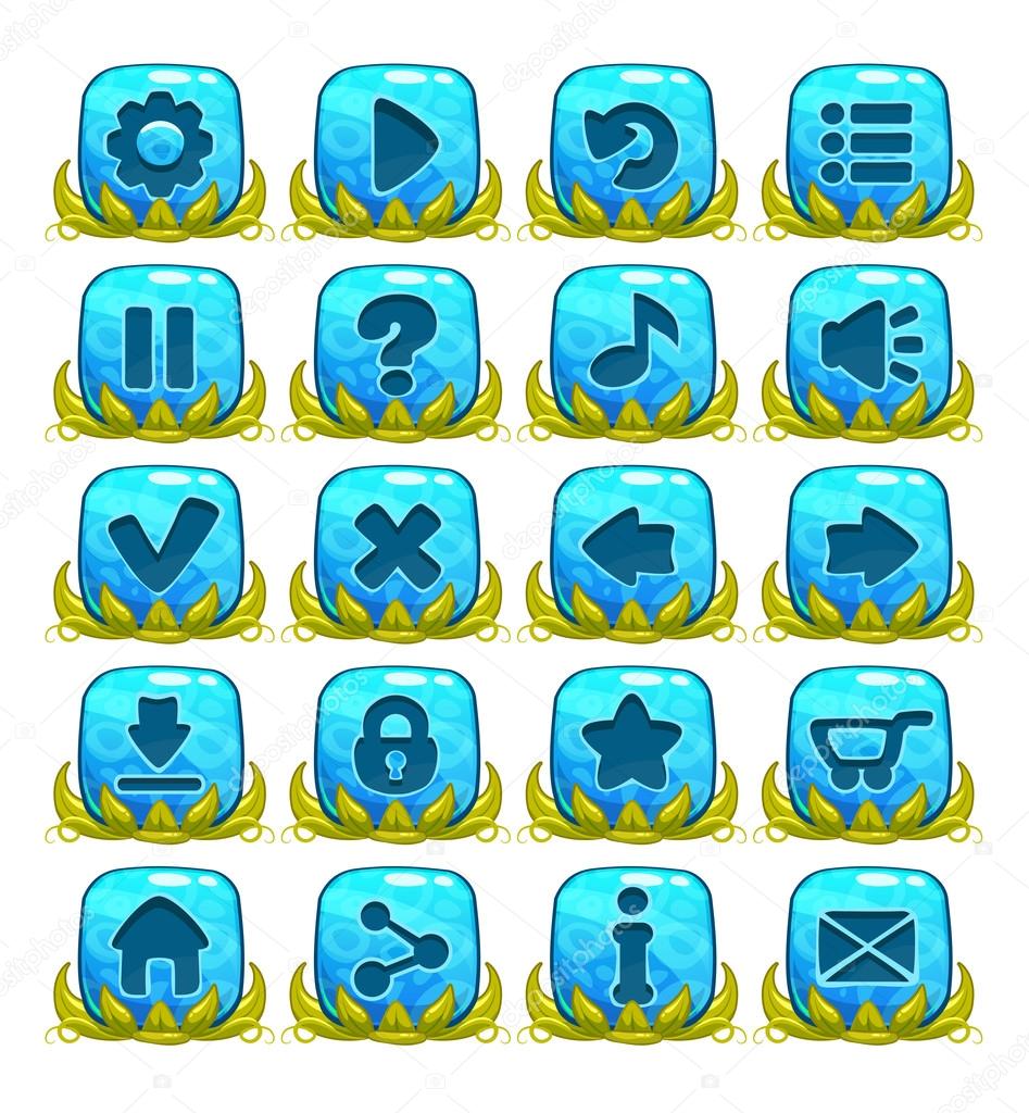 Set of blue buttons with web icons