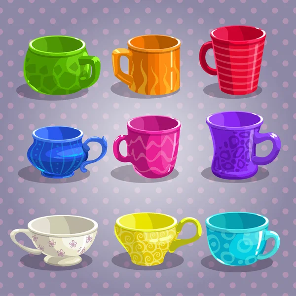 Colorful cartoon tea cups set — Stock Vector