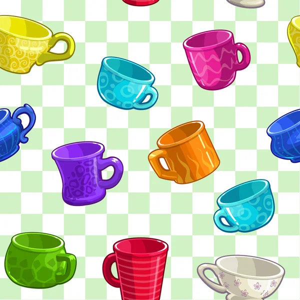 Seamless pattern with cartoon colorful cups — Stock Vector