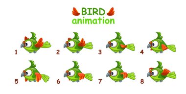 Funny cartoon flying green parrot clipart