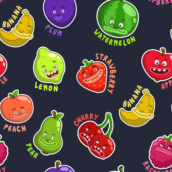 Nahtloses Muster mit lustigen Fruchtfiguren — Stockvektor