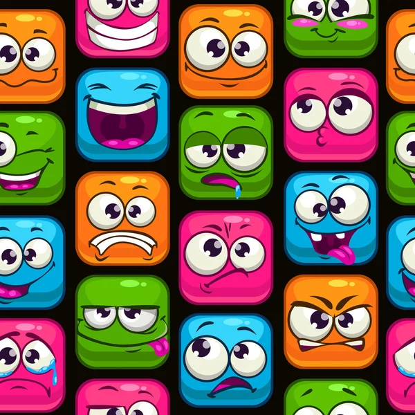 Seamless pattern with funny cartoon colorful faces — Stock Vector