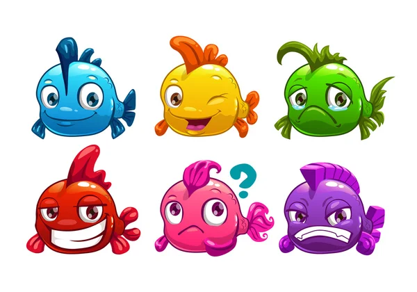 Lindo conjunto de dibujos animados peces coloridos — Vector de stock