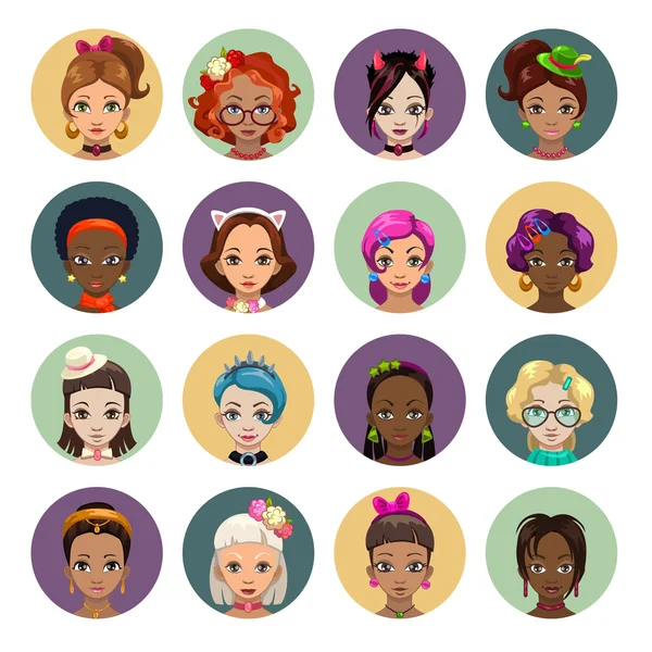 Mignon dessin animé filles avatars — Image vectorielle