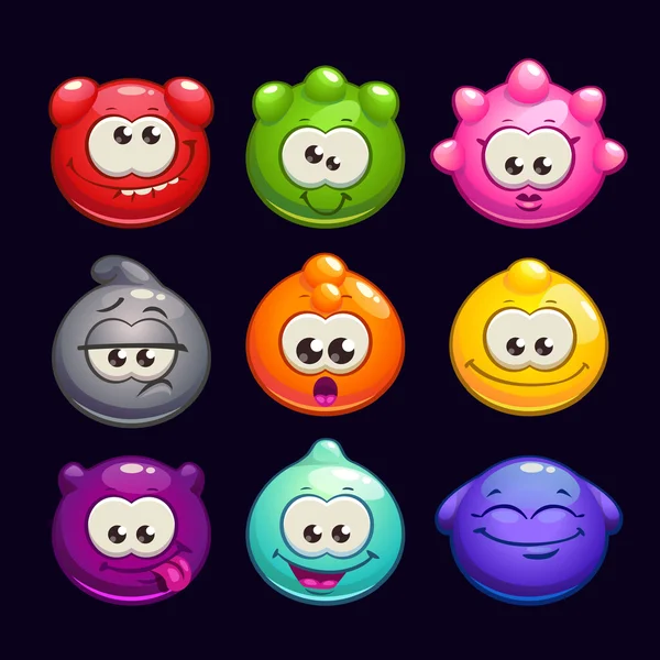 Funny cartoon  jelly round characters set — Stock Vector