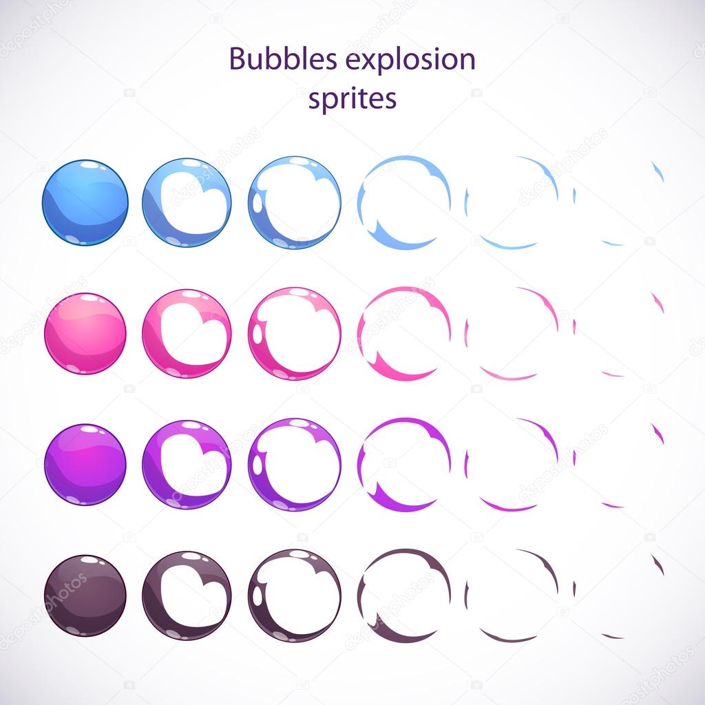 Funny cartoon colorful bubbles burst