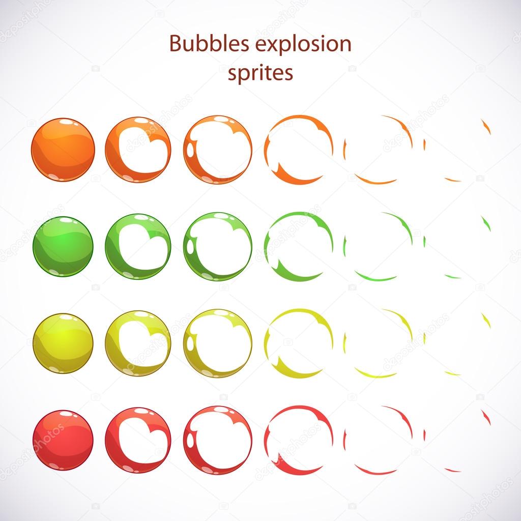 Funny cartoon colorful bubbles burst