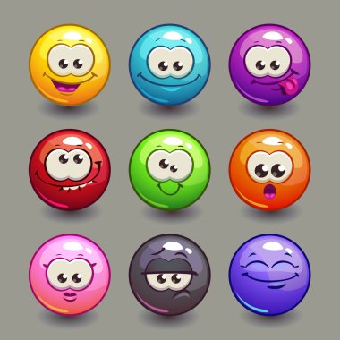 Karikatür komik yüzler set yuvarlak