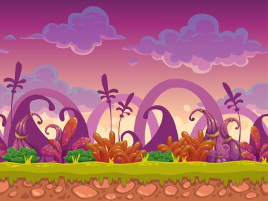 Cartoon fantasy vector seamless landscape clipart