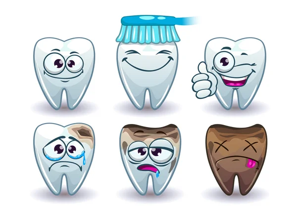 Divertidos dientes de vector de dibujos animados conjunto — Vector de stock