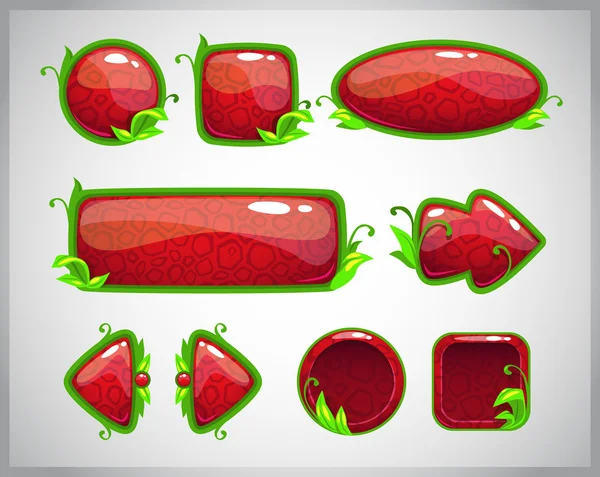 Desenhos animados botões brilhantes vermelhos com elementos da natureza —  Vetores de Stock