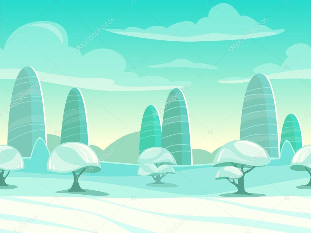 Funny cartoon winter landscape