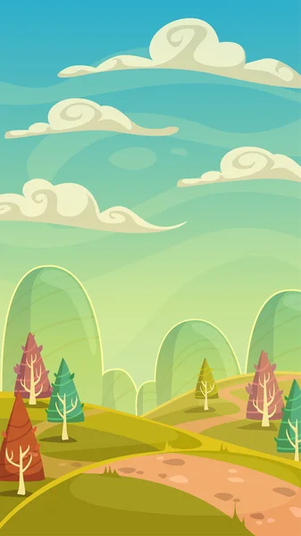 Divertido paisaje de naturaleza de dibujos animados — Vector de stock