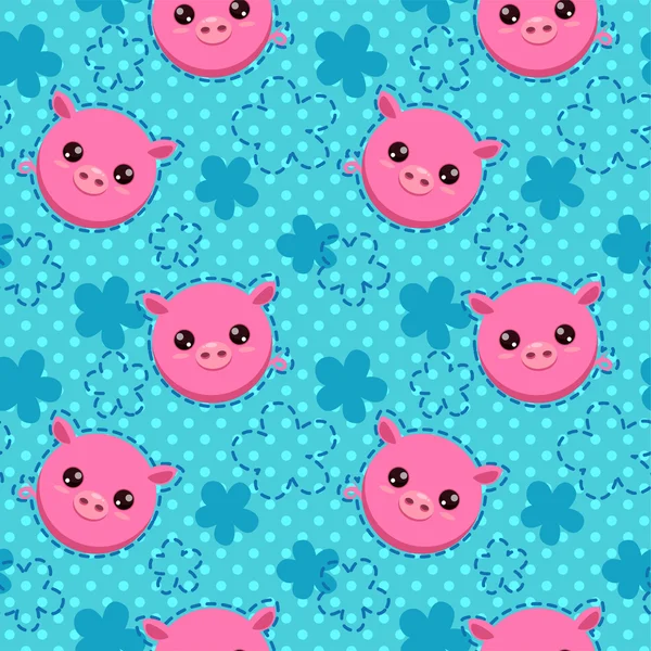 可爱的小猪的有趣无缝模式 — 图库矢量图片