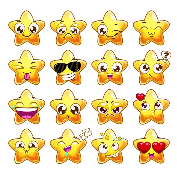 Funny cartoon star character emotions set — Stock Vector