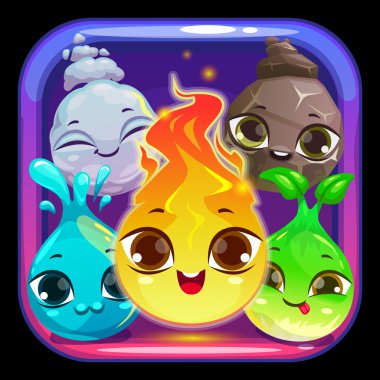 Komik karakterler ile vektör kare app simgesi