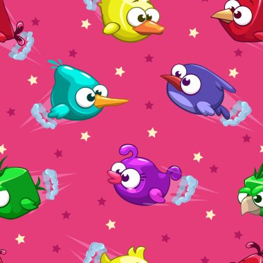 Seamless pattern with funny cartoon birds clipart